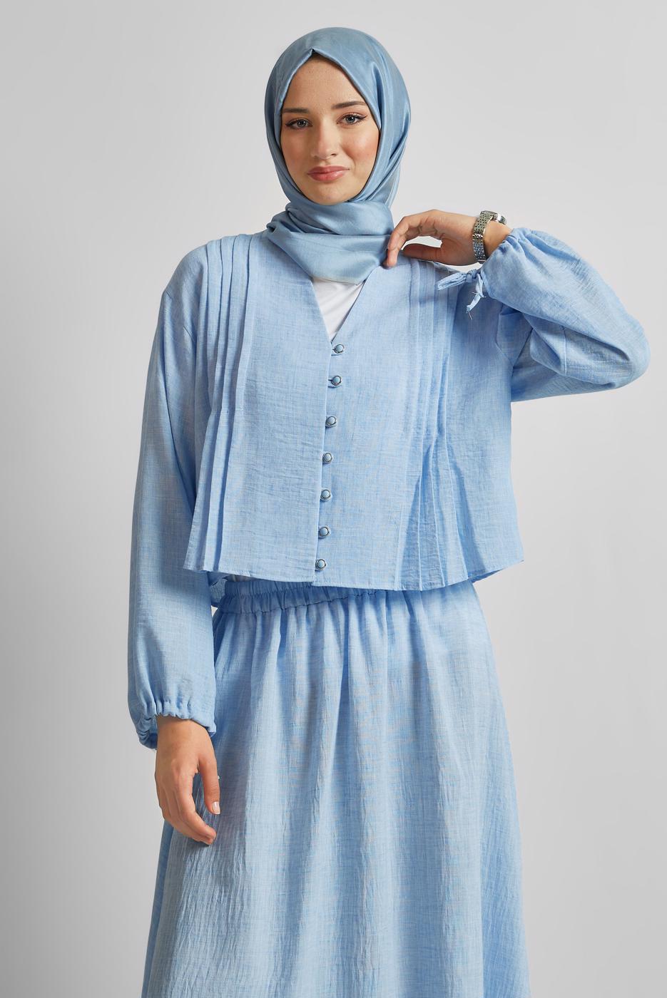 Vêtements hijab BLEU TAILLEUR JUPE BOUTONNÉE T 1922