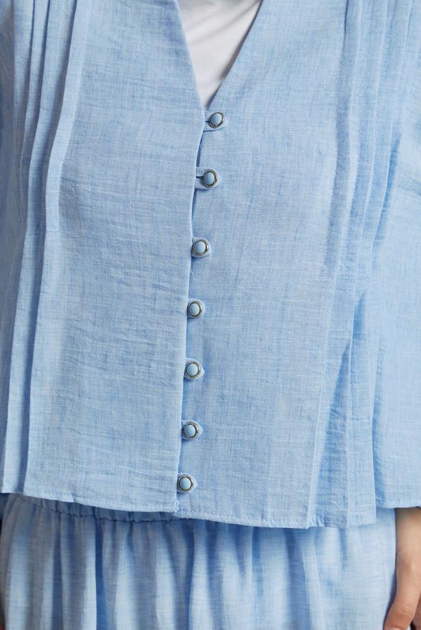 Tesettür giyim MAVİ DÜĞMELİ ETEKLİ TAKIM T 1922 - TRENDTESETTÜR