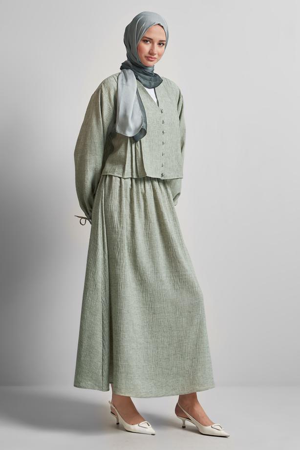 Tesettür giyim HAKİ DÜĞMELİ ETEKLİ TAKIM T 1922 - TRENDTESETTÜR