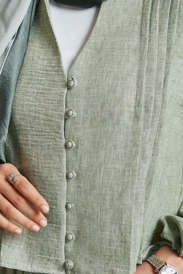 Tesettür giyim HAKİ DÜĞMELİ ETEKLİ TAKIM T 1922 - TRENDTESETTÜR