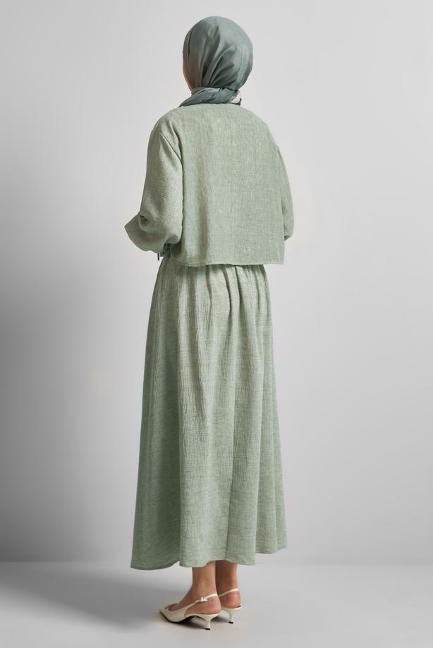 Tesettür giyim HAKİ DÜĞMELİ ETEKLİ TAKIM T 1922 - TRENDTESETTÜR