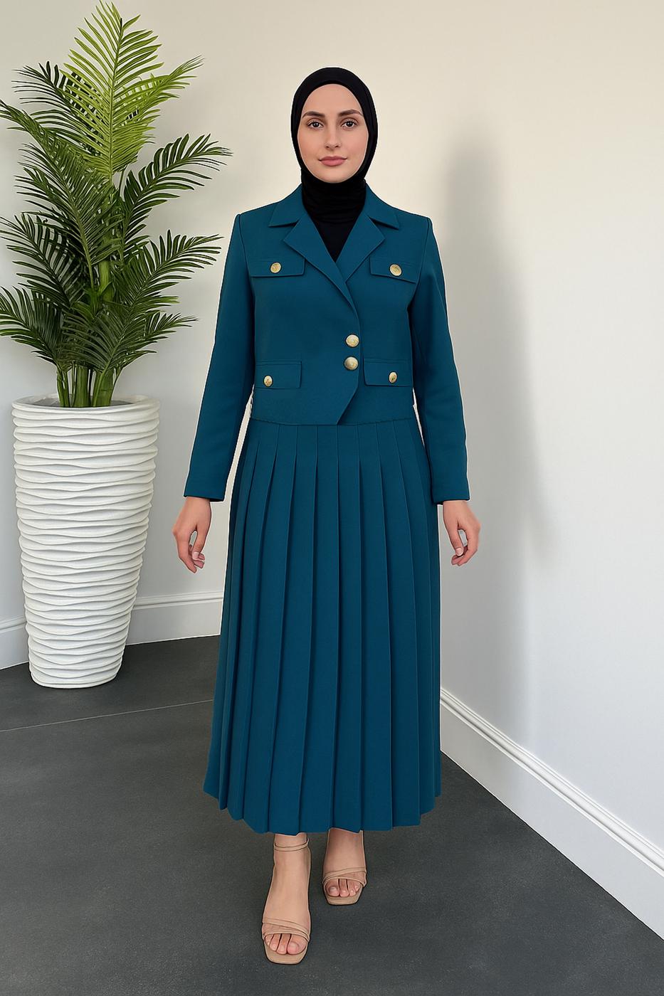 Vêtements hijab BLEU COSTUME JUPE AVEC VESTE T 2026