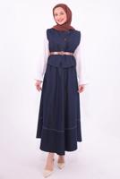 Tesettür giyim LACİVERT YELEKLİ ETEKLİ DENİM TAKIM T 2284