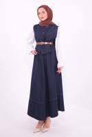 Tesettür giyim LACİVERT YELEKLİ ETEKLİ DENİM TAKIM T 2284