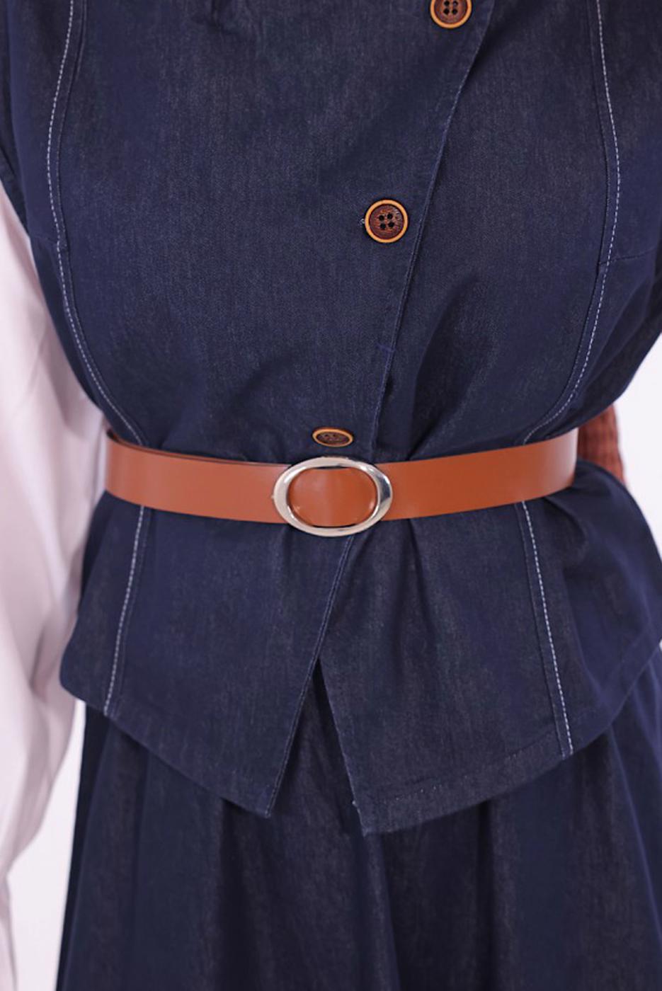 Tesettür giyim LACİVERT YELEKLİ ETEKLİ DENİM TAKIM T 2284