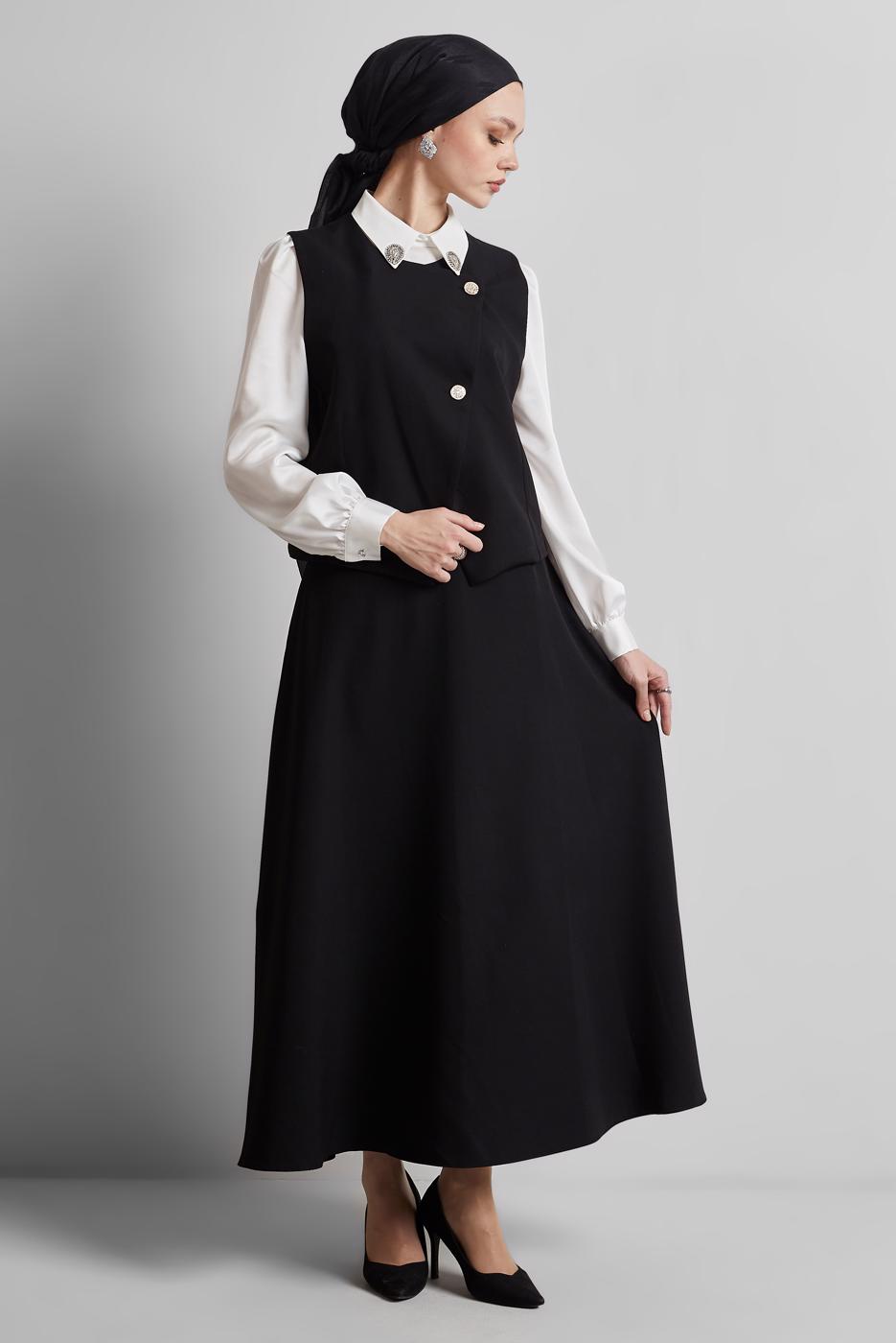 Vêtements hijab NOIR COSTUME JUPE AVEC GILET T 3340