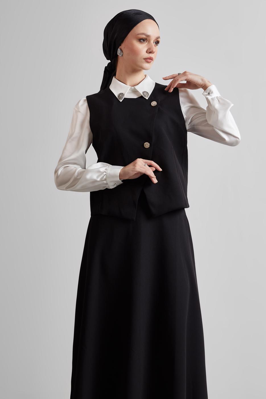 Vêtements hijab NOIR COSTUME JUPE AVEC GILET T 3340