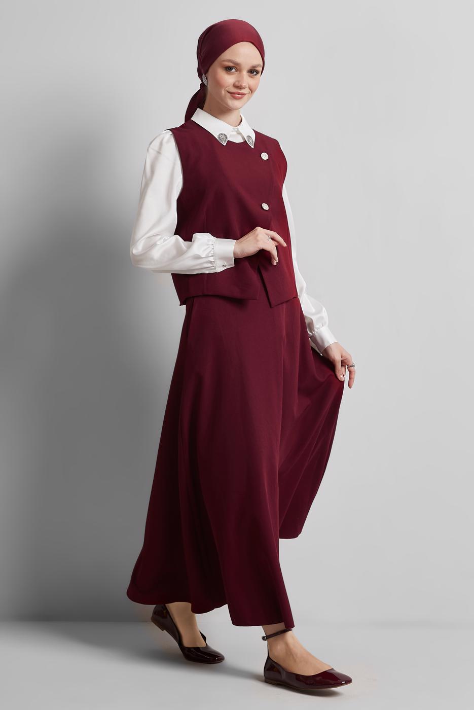 Vêtements hijab ROUGE BORDEAUX COSTUME JUPE AVEC GILET T 3340
