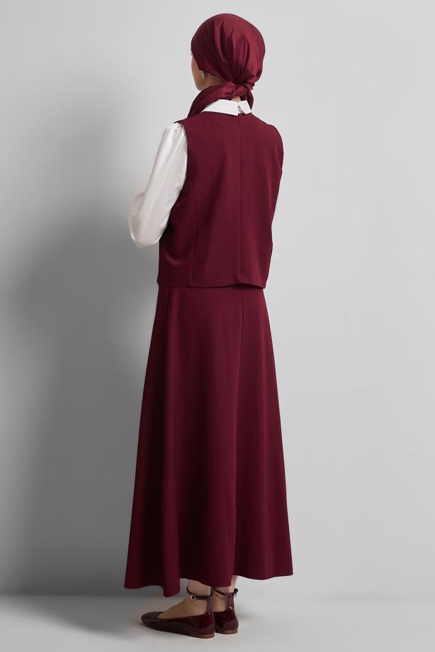 Tesettür giyim BORDO YELEKLİ ETEKLİ TAKIM T 3340 - TRENDTESETTÜR