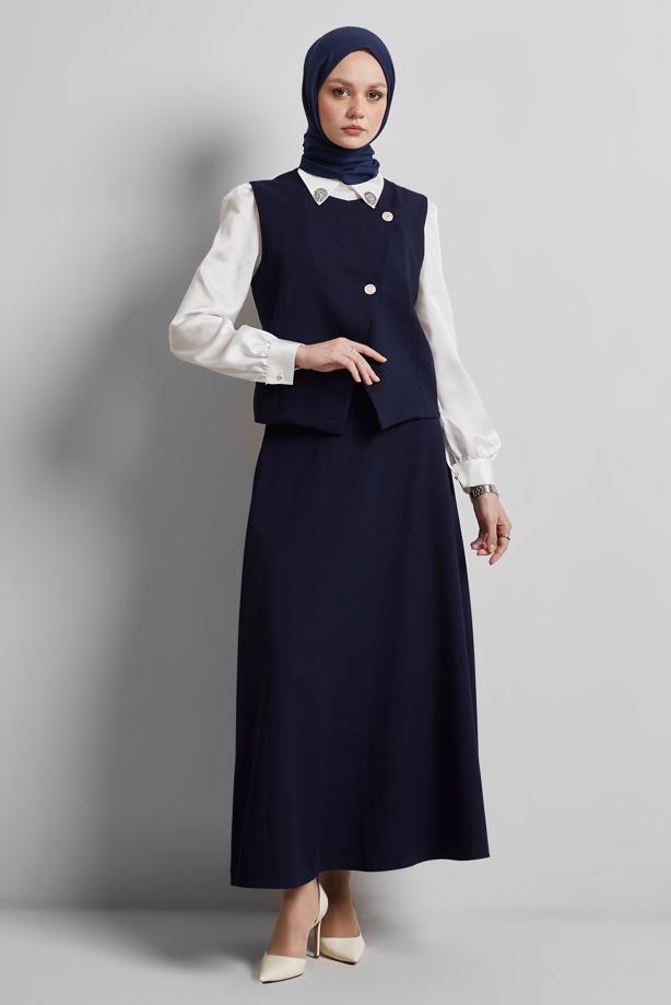 Tesettür giyim  YELEKLİ ETEKLİ TAKIM T 3340 - TRENDTESETTÜR