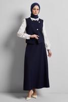 Tesettür giyim LACİVERT YELEKLİ ETEKLİ TAKIM T 3340