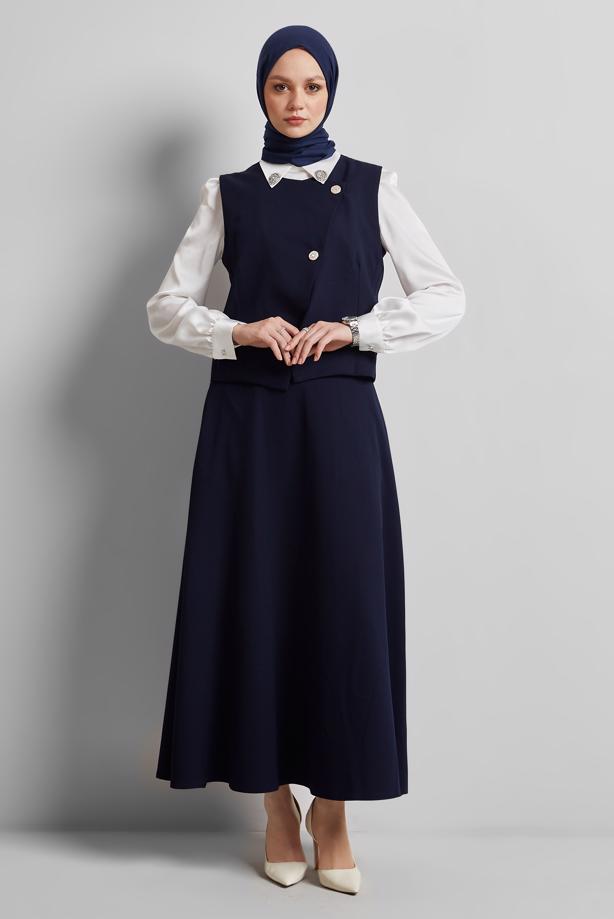 Tesettür giyim  YELEKLİ ETEKLİ TAKIM T 3340 - TRENDTESETTÜR