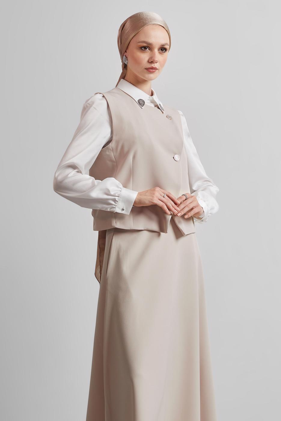 Vêtements hijab BEIGE COSTUME JUPE AVEC GILET T 3340