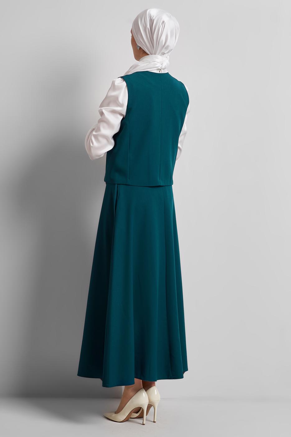 Vêtements hijab VERT COSTUME JUPE AVEC GILET T 3340
