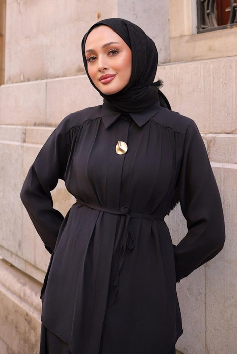 Vêtements hijab NOIR COMBINAISON JUPE NOUÉE T 4194