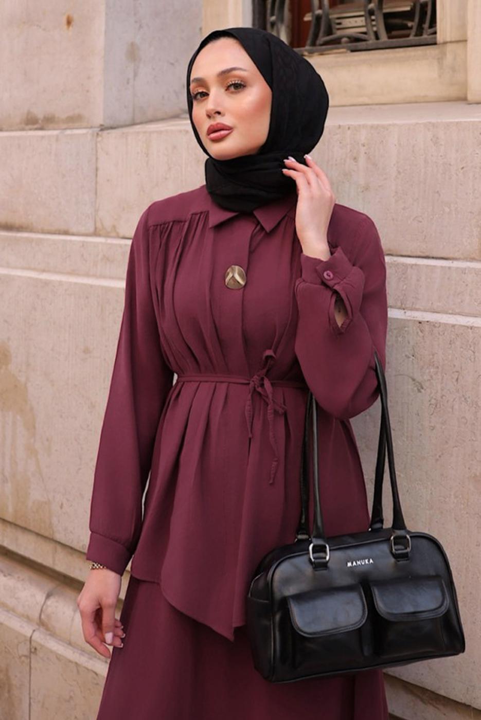 Hijab clothing CLARET RED TIED SKIRTED SUIT T 4194