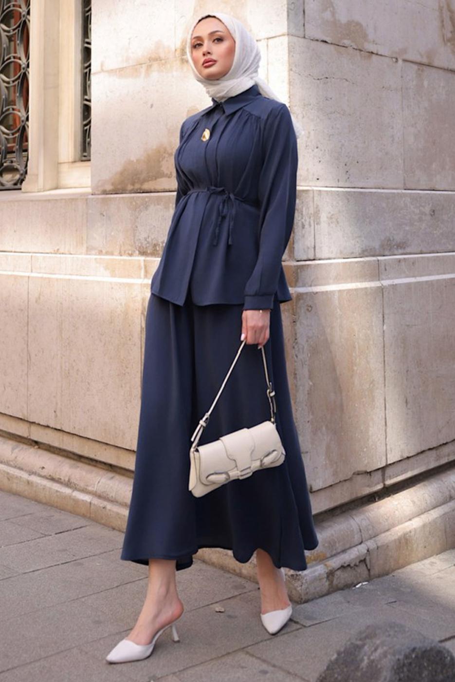 Vêtements hijab BLEU MARINE COMBINAISON JUPE NOUÉE T 4194