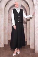 Tesettür giyim SİYAH YELEKLİ ÜÇLÜ ETEKLİ TAKIM T 6084