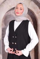 Tesettür giyim SİYAH YELEKLİ ÜÇLÜ ETEKLİ TAKIM T 6084