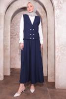 Tesettür giyim LACİVERT YELEKLİ ÜÇLÜ ETEKLİ TAKIM T 6084