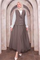 Tesettür giyim VİZON YELEKLİ ÜÇLÜ ETEKLİ TAKIM T 6084