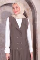 Tesettür giyim VİZON YELEKLİ ÜÇLÜ ETEKLİ TAKIM T 6084