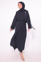 Tesettür giyim SİYAH BROŞLU ETEKLİ TAKIM T 7974