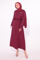 Tesettür giyim BORDO BROŞLU ETEKLİ TAKIM T 7974