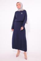 Tesettür giyim LACİVERT BROŞLU ETEKLİ TAKIM T 7974