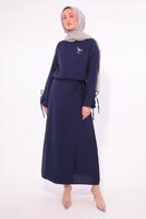 Tesettür giyim LACİVERT BROŞLU ETEKLİ TAKIM T 7974