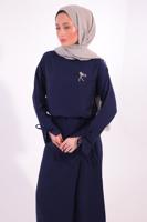 Tesettür giyim LACİVERT BROŞLU ETEKLİ TAKIM T 7974