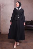 Vêtements hijab NOIR COSTUME À JUPE AVEC DÉTAILS EN DENTELLE T 7984