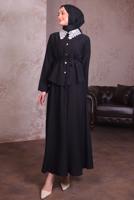 Vêtements hijab NOIR COSTUME À JUPE AVEC DÉTAILS EN DENTELLE T 7984