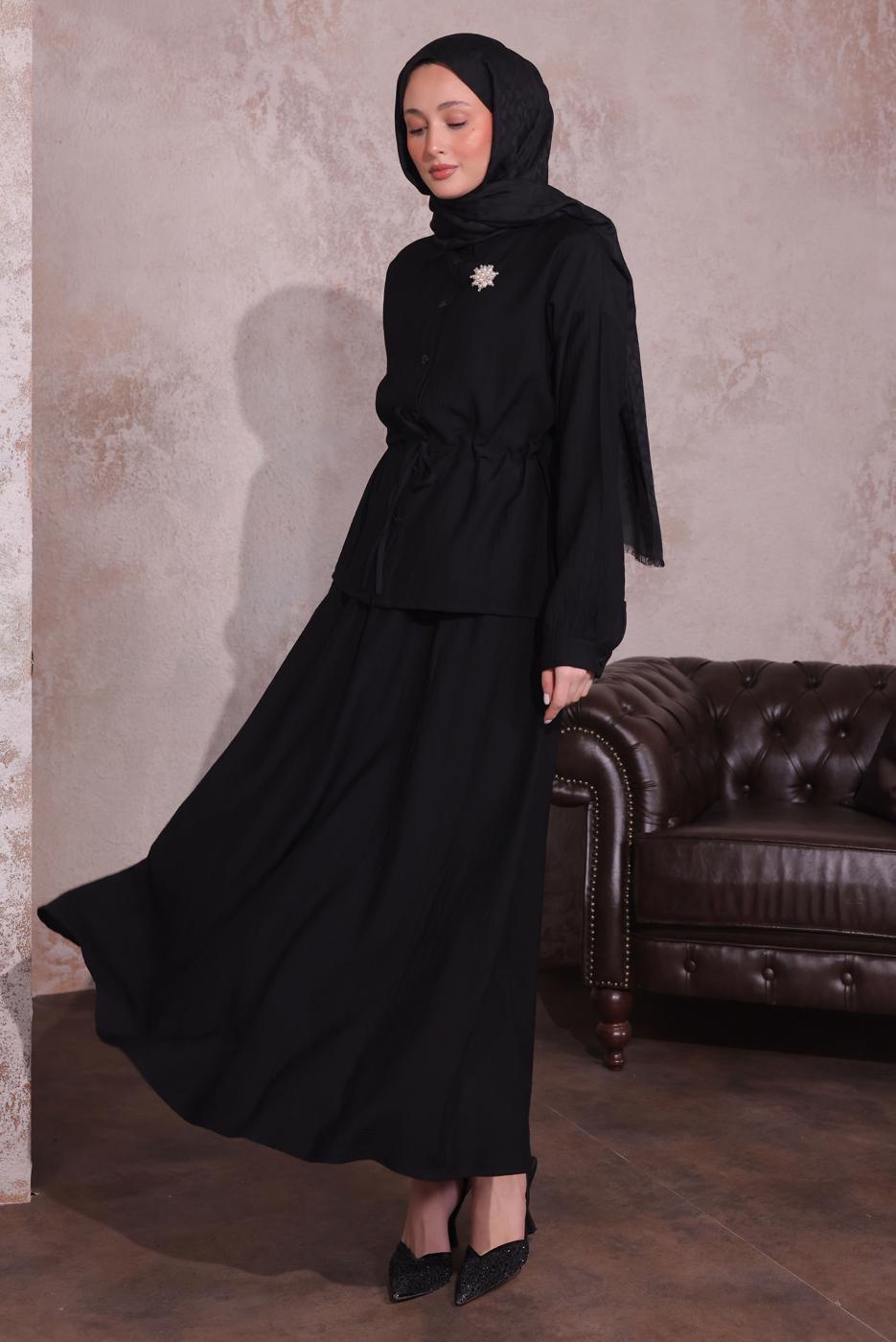 Vêtements hijab NOIR COSTUME JUPE AVEC BROCHE T 9274