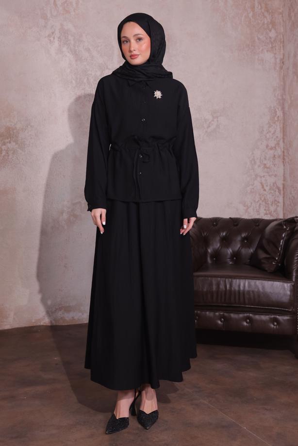 Vêtements hijab  SKIRTED SUIT WITH BROOCH T 9274 - TRENDTESETTÜR