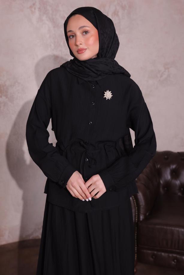 Vêtements hijab  SKIRTED SUIT WITH BROOCH T 9274 - TRENDTESETTÜR