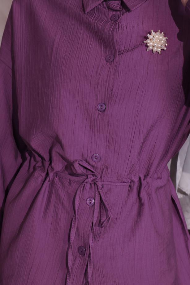 Tesettür giyim MOR BROŞLU ETEKLİ TAKIM T 9274	 - TRENDTESETTÜR