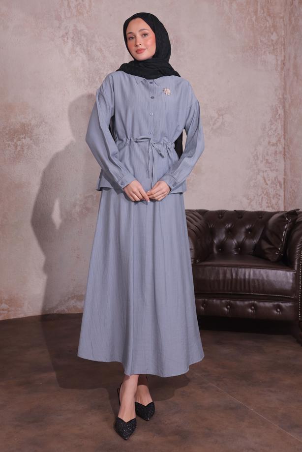 Vêtements hijab GRIS COSTUME JUPE AVEC BROCHE T 9274 - TRENDTESETTÜR