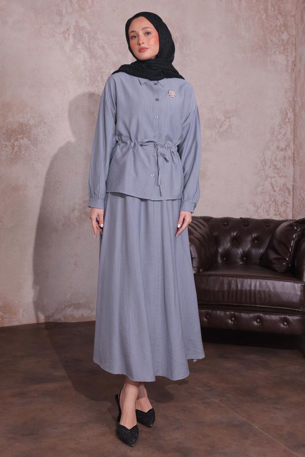 Vêtements hijab GRIS COSTUME JUPE AVEC BROCHE T 9274 - TRENDTESETTÜR