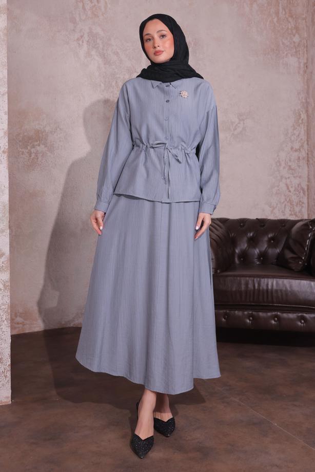 Vêtements hijab GRIS COSTUME JUPE AVEC BROCHE T 9274 - TRENDTESETTÜR