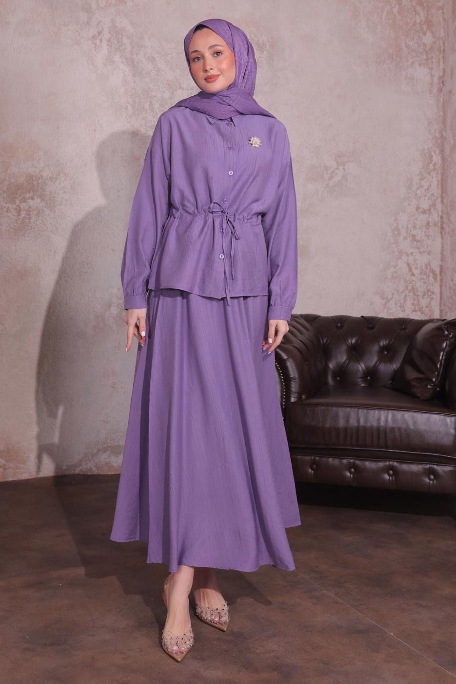 Tesettür giyim MOR BROŞLU ETEKLİ TAKIM T 9274	