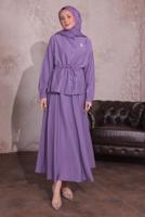 Tesettür giyim MOR BROŞLU ETEKLİ TAKIM T 9274	