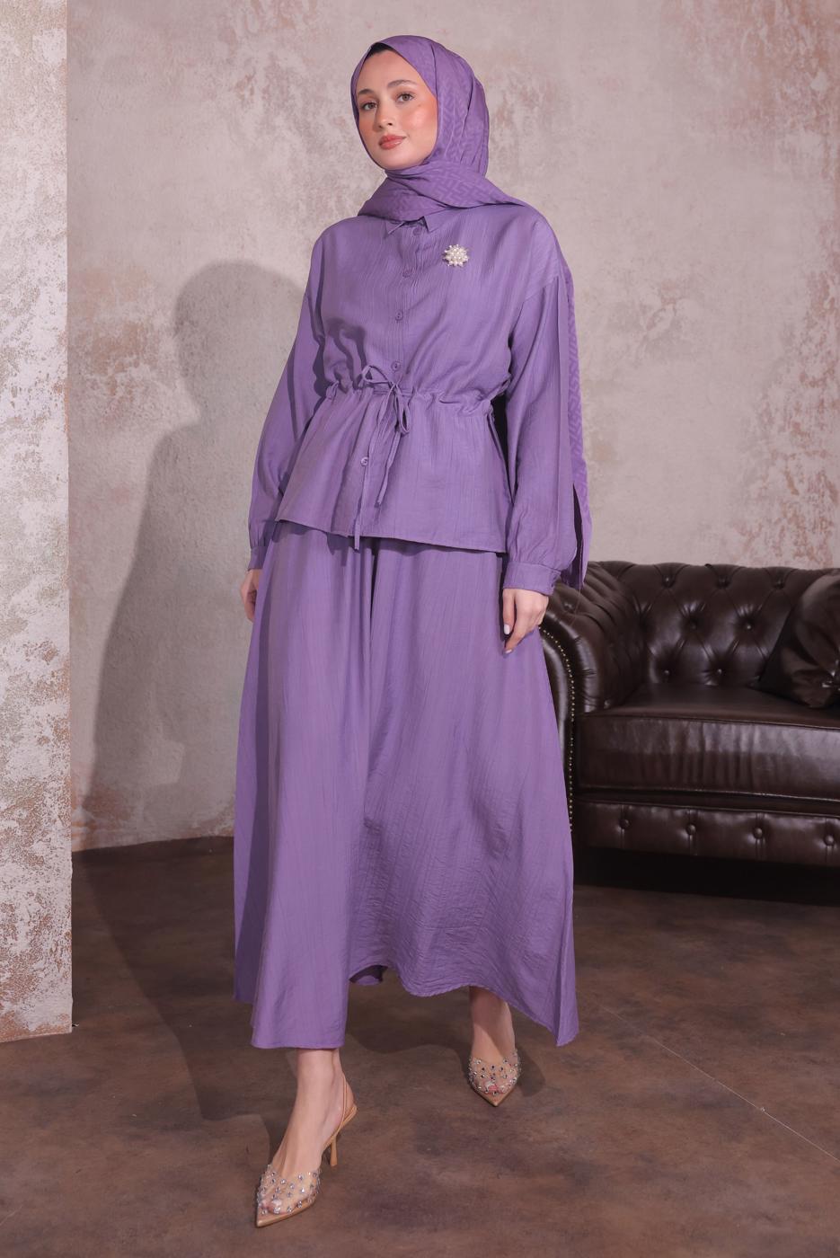 Tesettür giyim MOR BROŞLU ETEKLİ TAKIM T 9274	