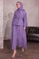 Tesettür giyim MOR BROŞLU ETEKLİ TAKIM T 9274	
