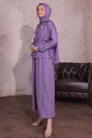 Tesettür giyim MOR BROŞLU ETEKLİ TAKIM T 9274	