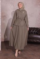 Tesettür giyim KAHVE BROŞLU ETEKLİ TAKIM T 9274	