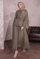 Tesettür giyim KAHVE BROŞLU ETEKLİ TAKIM T 9274	