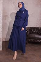 Tesettür giyim LACİVERT BROŞLU ETEKLİ TAKIM T 9274	