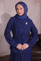 Tesettür giyim LACİVERT BROŞLU ETEKLİ TAKIM T 9274	