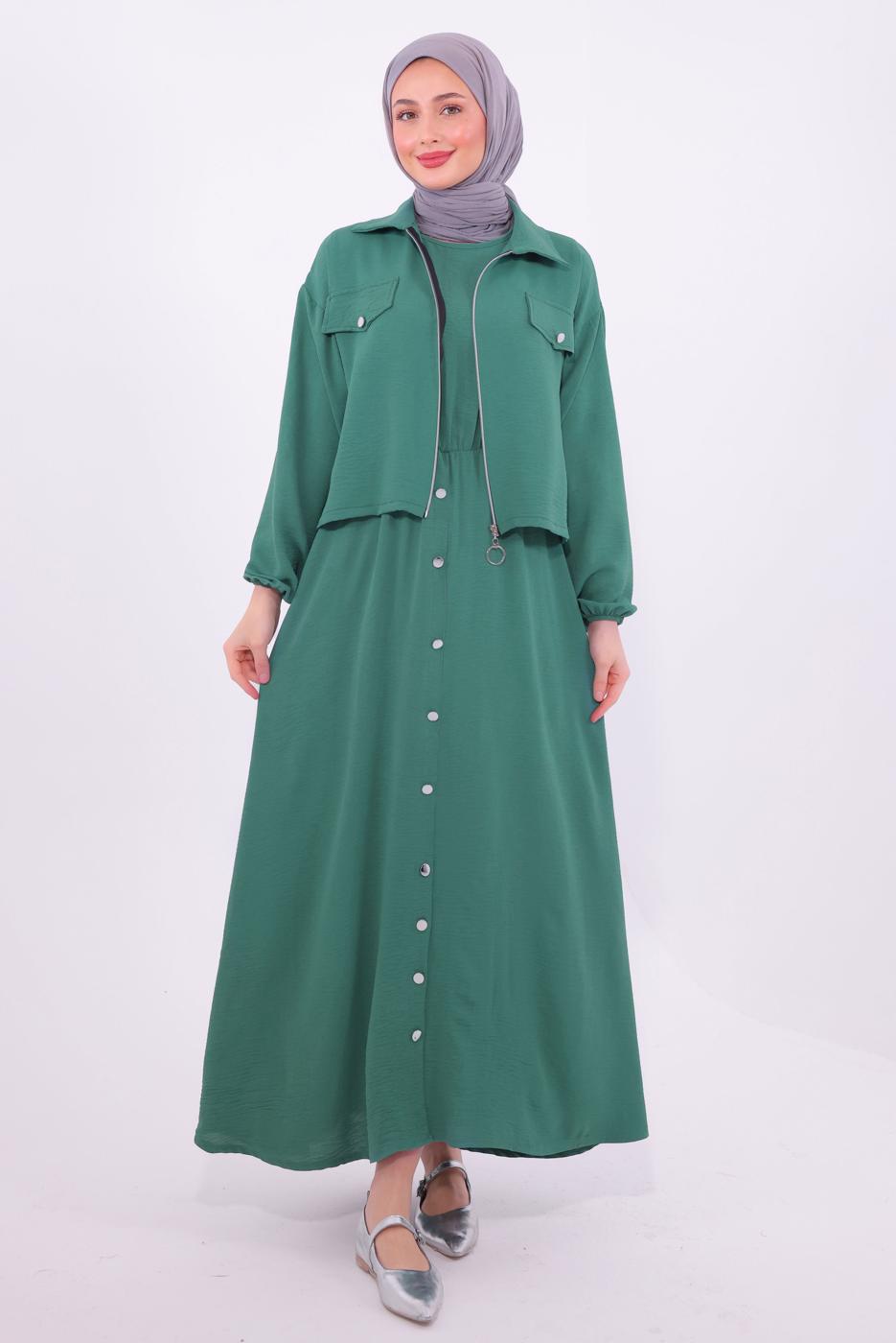 Vêtements hijab VERT COSTUME AVEC VESTE T 2484